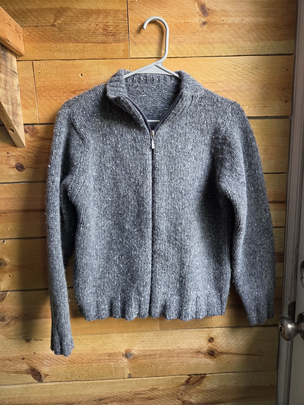 Vintage Gray Zip-Front Wool Cardigan